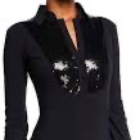 Chiara Boni Sequin-Bib Long-Sleeve Tuxedo Dress Size 10 - Picture 5 of 5